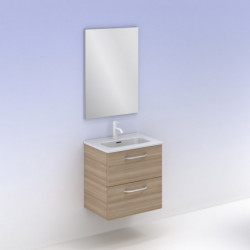 comprar Conjunto Hone Mueble Baño Nogal Arenado 50cm 2 Cajones + Lavabo y Espejo. online - Amizuva