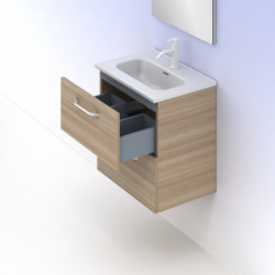 comprar Conjunto Hone Mueble Baño Nogal Arenado 50cm 2 Cajones + Lavabo y Espejo. online - Amizuva