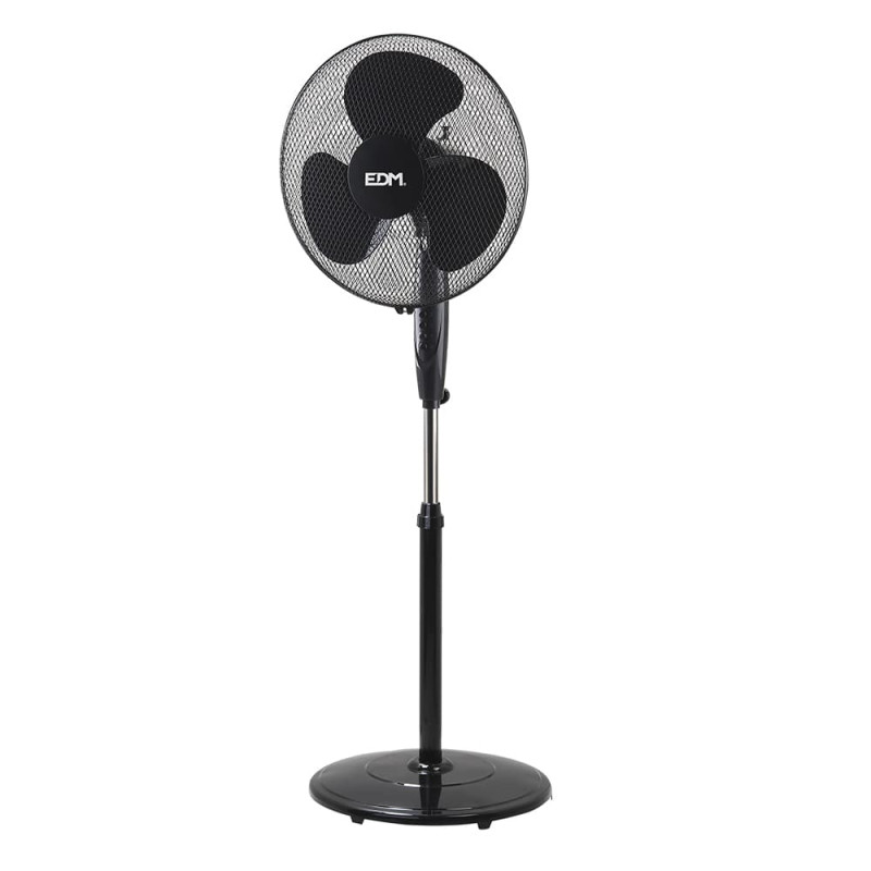 comprar Ventilador de pie con base circular negro potencia: 45w aspas: ø40cm altura regulable 110-130cm edm online - EDM