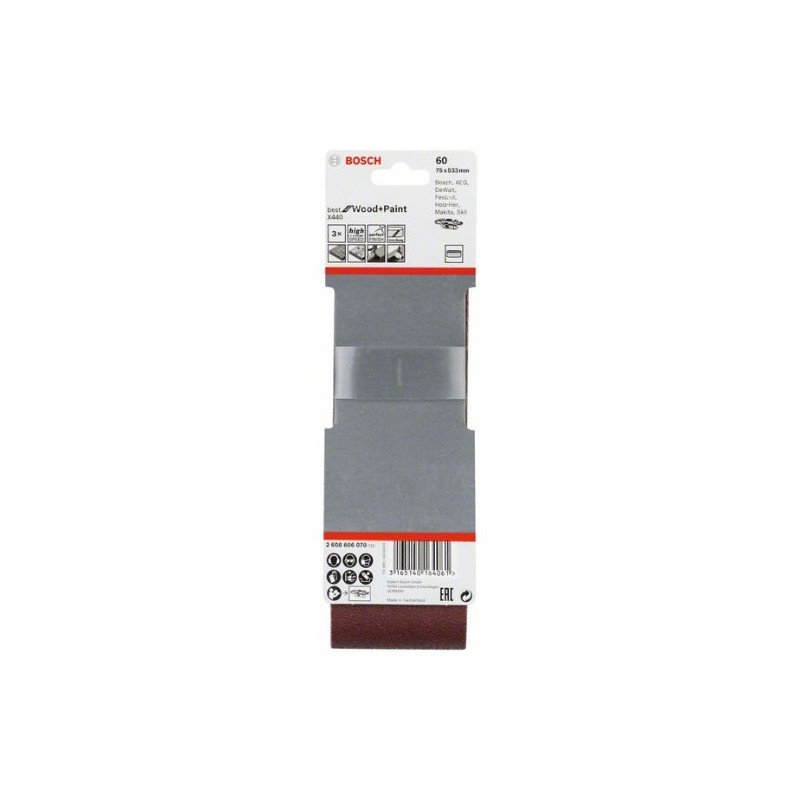 comprar Estuche de 3 bandas de lija Bosch Best for Wood and Paint X440 Grano 60 75x533mm. online - Bosch